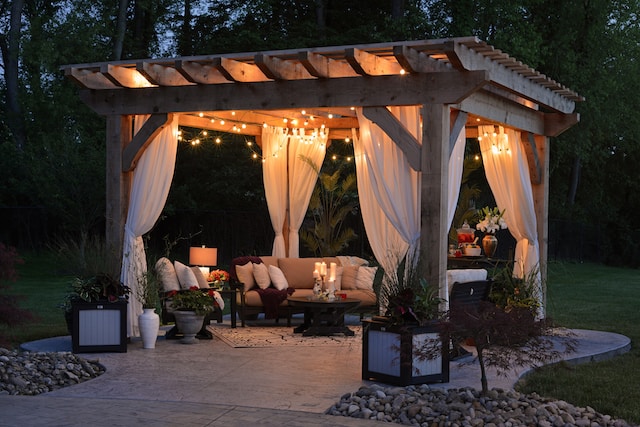 cabana with a beautiful evening lights