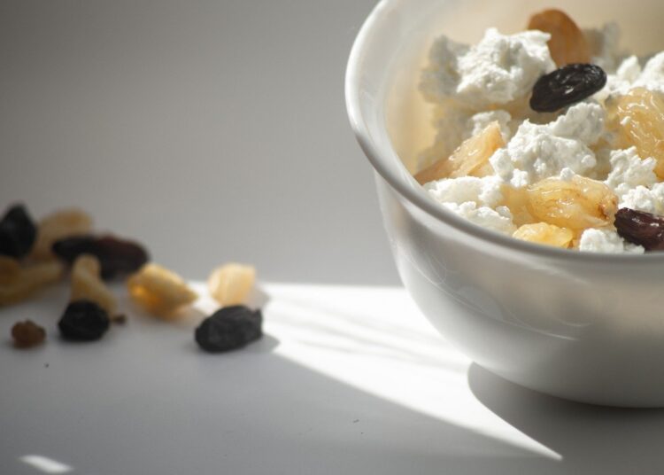 cottage cheese raisin plate a bowl