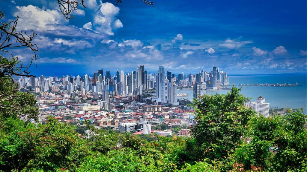 Panama City skyline with coastal views, a vibrant destination for Americans moving abroad